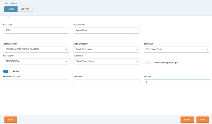 add item form details tab
